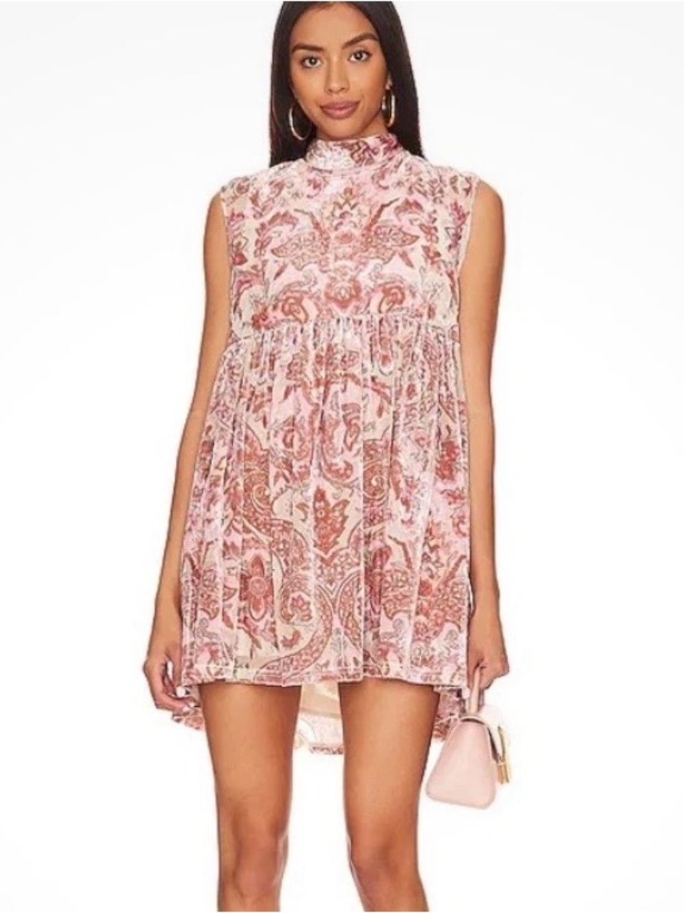 NEW Free People‎ Medium All The Time Velvet Paisley Babydoll Mini Dress